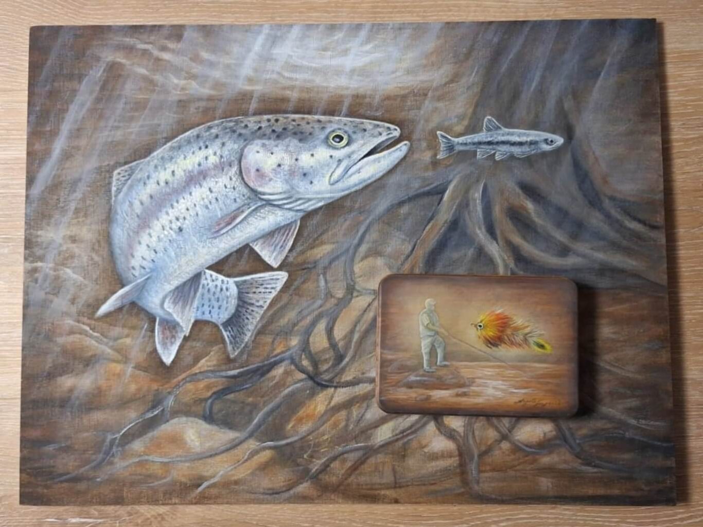 Regenbogenforelle mit Fliegendose